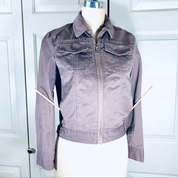 Marc Jacobs Cropped Zip Slip Pockets Elastic Bomber Like Jacket Taupe Sz S Flaw - Picture 3 of 15